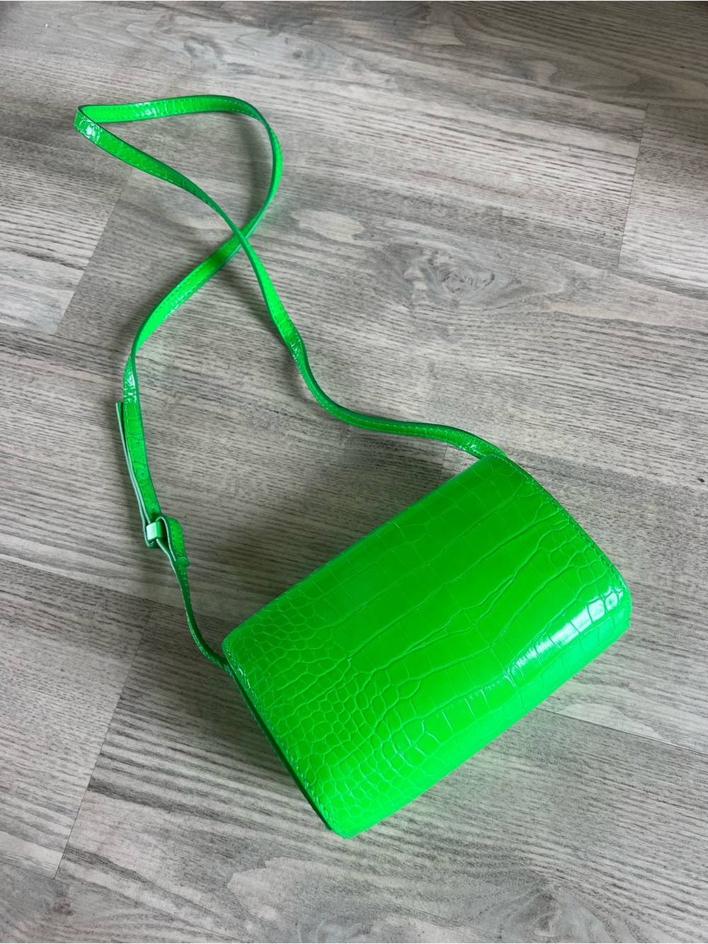 Zara Neon Green Croc-Embossed Crossbody Bag